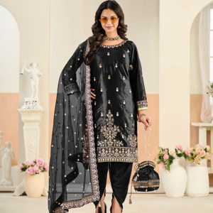 Traje de terciopelo Ice Velvet semicompuesto con bordados para la colección de trajes indios y pakistaníes - Product Image 1