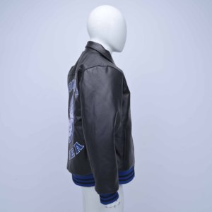 The Standard Men Black Leather Bomber <b>Jacket</b> With Embroidered Hampton Patch Zipper Front Turn-down Collar Preppy Style <b>Jackets</b> - Product Image 4
