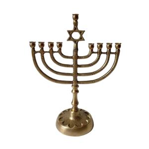 Jewish Star Style 9 Arms Luxury Menorah Handmade 100% <b>Brass</b> <b>Candlestick</b> Candle Stand Table Accessories Candle Holder Gold Finish - Product Image 1