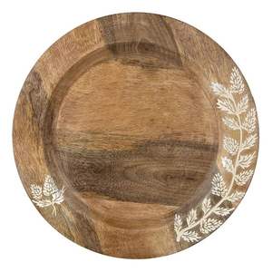 Assiettes de présentation rondes en bois blanc rustique vieilli avec perles, style ferme, pour décoration de table de mariage et de fête, vente en gros - Product Image 2
