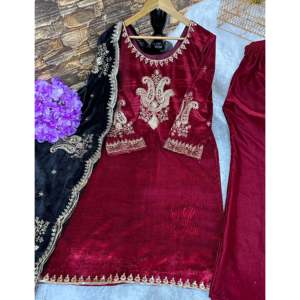 Ensemble haut, bas et dupatta en velours magnifique, taille XL, pour un look de soirée - Product Image 5