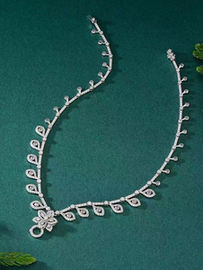 Collar de Cadena con Hojas y Diamantes Ovalados Cultivados en Laboratorio, Chapado en Oro Blanco de 18K, Estilo Vintage, para Regalo de Mujer - Product Image 5
