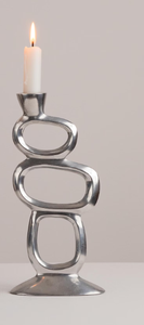 Nordic Abstract Hollow Oval <b>Candlestick</b> Holder Set Contemporary <b>Silver</b> Metal Taper Candle Stands for Modern Tabletop & Living - Product Image 4