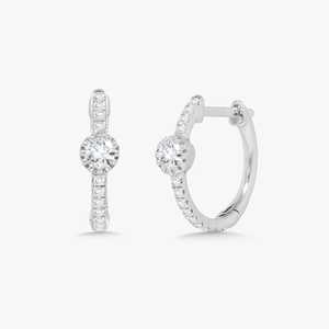 Diamond Huggie <b>Earrings</b> Round Cut Lab Grown 10mm Minimalist Everyday Wear Modern Small <b>Hinged</b> <b>Hoops</b> 14K 18K Solid Gold Wholesale - Product Image 5
