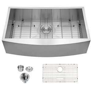 Fregadero de cocina de acero inoxidable hecho a mano estilo rústico con delantal frontal y un solo tazón, con kit de drenaje para diseño de bar o cocina rústica - Product Image 1