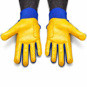 Gants de frappeur de baseball en cuir personnalisés avec logo/taille, couleurs bleu/jaune, légers et durables - Product Image 2