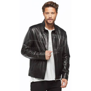 Veste en cuir véritable d'agneau décontractée pour hommes taille américaine col montant motif léger hiver fermeture à glissière adaptée édition limitée - Product Image 6