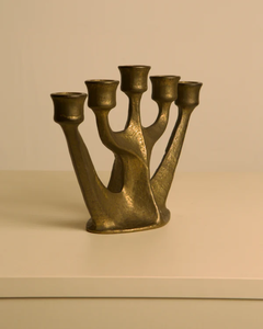 Vintage Iron Bronze Finish 5-Arm <b>Candlestick</b> Holder Abstract Mid-Century Modern Handmade Durable Metal Tabletop Decorative - Product Image 2