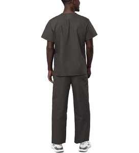 Unisex Dark Gray Eco-Friendly <b>Scrub</b> Set 100% Cotton Denim Woven Hospital Uniforms Needle Detection Pants V-Neck Top Customized - Product Image 2