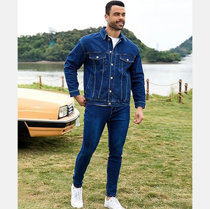 Veste en jean bleu classique pour homme, col rabattu décontracté, boutons sur le devant, couleur unie, coton lavé, coupe classique, style automne - Product Image 4