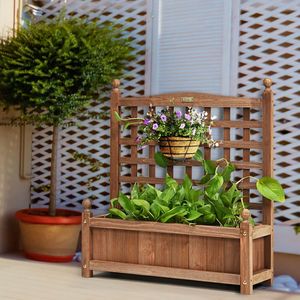 Fioriera in Legno da Esterno con Traliccio, Resistente alle Intemperie, Fori di Drenaggio per Decorazione Murale - Product Image 1