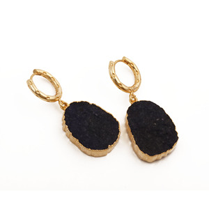 <b>Black</b> Onyx Hoop <b>Earrings</b> Gold Plated Jewelry Raw Stone <b>Dangle</b> <b>Earrings</b> Gift for Her V - Product Image 1