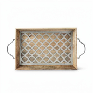Bandeja Decorativa de Madera de Mango con 2 Asas para Servir, Almacenar Alimentos y Bebidas en la Sala de Estar - Product Image 1
