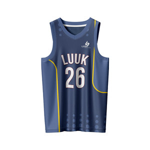 Uniformes de basketball personnalisés pour hommes, col en V, 100% polyester, OEM ODM, imprimés avec des motifs, respirants, anti-humidité, séchage rapide, grandes tailles - Product Image 2