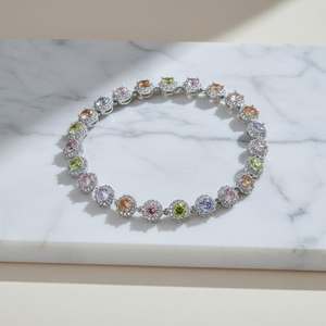 Colorful Geometric Oval Cut Moissanite Tennis <b>Bracelet</b> Rhodium Plated S925 Chain Link Jewelry for Party Wedding - Product Image 2