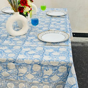 Classic Blue Floral Printed Cotton Linen <b>Tablecloth</b> Rectangle Washable Home Customizable <b>Square</b> <b>Tablecloth</b> Weddings - Product Image 5