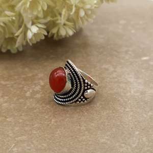 Vintage Natural Carnelian Bezel <b>Set</b> Statement <b>Ring</b> Brass Plated Adjustable Band Antique Boho Ethnic Handmade Daily Wear Jewelry - Product Image 3