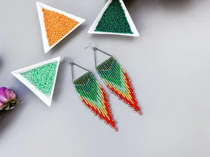 TRENDING <b>bead</b> ombre earrings, hoop turquoise green orange earrings, spring ocean long earrings for wedding , BIRTHDAY, GIFTED - Product Image 5