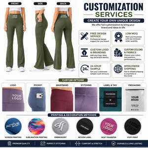 Custom <b>Women</b> High Waist <b>Flared</b> <b>Leggings</b> with Side Pockets Stretch Yoga Pants Quick Dry Fitness Workout Bell Bottom <b>Leggings</b> OEM - Product Image 4