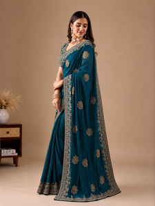 Vexotrend Indian Designer Women's Velvet <b>Satin</b> <b>Saree</b> Beautiful Patola Design Traditional Style Wedding Party Wear Wrinkle-Free - Product Image 2