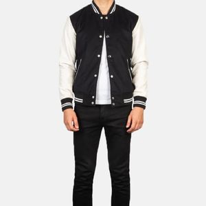 Veste universitaire pour homme DAPHNIA, noir et blanc, manches contrastées, boutons sur le devant, style décontracté, coupe ajustée, col rabattu - Product Image 1