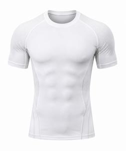 Camiseta de compresión de manga corta personalizada para hombre, con bloques de color, de secado rápido, transpirable, ajuste delgado, deportiva, cuello redondo, tejido liso. - Product Image 3