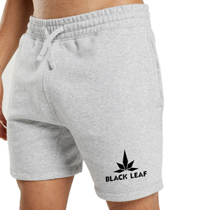 Shorts de jogging décontractés pour hommes en molleton gris chiné tricoté, 240g, en Spandex/Polyester, taille mi-haute, avec logo frontal et cordon de serrage, style athlétique - Product Image 4