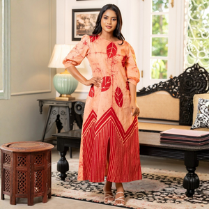 Elegant Casual <b>Batik</b> Print Super Lawn Regular Fit A-Line Maxi <b>Dress</b> with Bishop Sleeves - Product Image 1