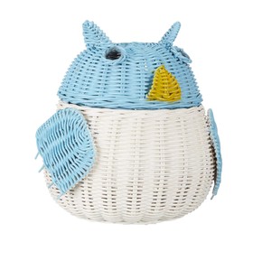 Cesta de Almacenamiento de Mimbre con Forma de Búho, Blanca y Azul, para Organizar Juguetes Infantiles - Product Image 3