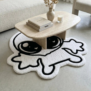 Alfombra Antideslizante de Lana con Diseño Geométrico, Hecha a Mano, en Blanco y Negro, Estilo Kawaii, para Dormitorio o Sala de Estar - Product Image 3