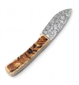 High contrast acid <b>etched</b> mosaic fixed damascus steel prep utility <b>tool</b> with Bone Handle - Product Image 4