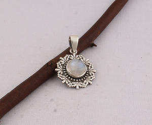 Colgante Vintage de Plata de Ley 925 con Piedra Lunar Arcoíris, Colgante de Piedra Lunar de Fuego Azul Natural Hecho a Mano, Venta al por Mayor, Estilo Antiguo - Product Image 5