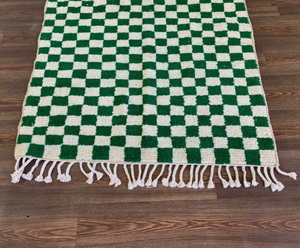 Alfombra Persa Marroquí Anudada a Mano, Verde y Blanca, de Lana Ecológica, Antideslizante, con Patrón Geométrico, de Pelo Medio, para Sala de Estar, Habitación Infantil o Sala de Oración - Product Image 5