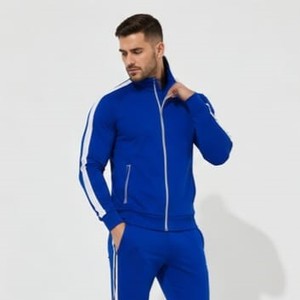 Conjunto Deportivo Azul para Hombre, Manga Larga, Cierre de Cremallera, Estilo Deportivo, Cuello Alto, Color Sólido, Transpirable, Poliéster, Ropa de Otoño - Product Image 1