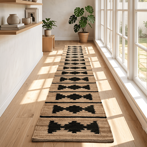 80 × 300 cm Tribal Diamond Handwoven Jute <b>Floor</b> <b>Runner</b> for Hallway Foyer Contemporary Nordic & Designer Interiors - Product Image 1