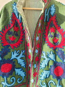 MONIT MARKETING Veste bomber en velours de coton unique Suzani, style bohème, à fleurs, pour femmes, automne/hiver, réversible, vintage - Product Image 6