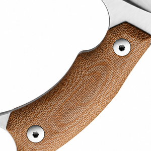 Cuchillos de Caza con Empuñadura Texturizada Marrón Bronceado, Hoja Fija Plateada, Anillo Metálico para el Dedo y Funda de Cuero Negro para Camping y Senderismo - Product Image 6