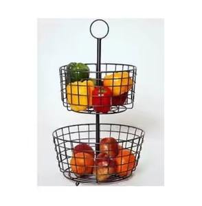 Corbeille à fruits en métal design, panier de rangement ouvert en fil métallique avec base en bois pour comptoir de cuisine, table à manger, organisateur décoratif - Product Image 4