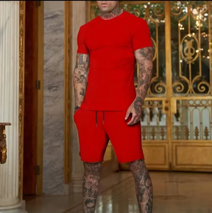 2025 été hommes T-shirt ensemble 2 pièces vêtements de sport costume sport Fitness marque personnalisée imprimé à manches courtes deux pièces Shorts ensemble hommes - Product Image 3