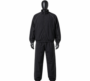 Premium Black Nylon Piping Windbreaker <b>Set</b> Custom Wholesale Factory Supplier USA Casual Autumn Streetwear Jacket Pants Outfit - Product Image 1