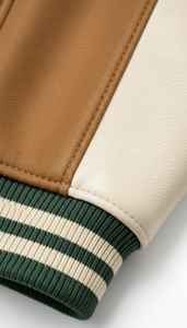 Streetwear style américain, manches en cuir contrastées, style urbain viral, coupe oversize universitaire - Product Image 5