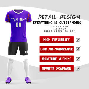 Conjunto de Uniforme de Fútbol Personalizado por Sublimación para Hombre, Transpirable, de Secado Rápido, Color Morado, para Entrenamiento de Equipo, Ropa Deportiva al por Mayor - Product Image 6