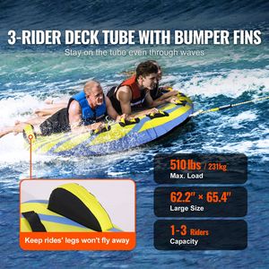 Tubo Gonfiabile Trainabile in PVC e Vinile per 1-3 Persone, Capacità 510 Libbre, con Pinne Paraurti per Sport Acquatici - Product Image 2