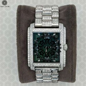 Charm Jewels Luxury Men's Stainless Steel Rectangle <b>Watch</b> <b>Diamond</b> Encrusted Analog Quartz Fashion Jewelry Style - Product Image 1