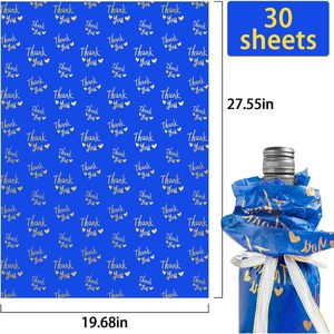 30 feuilles de papier de soie bleu et or « Merci » de 50,8 x 71,1 cm, en vrac pour sacs cadeaux et emballages, papier d'emballage bleu marine - Product Image 3