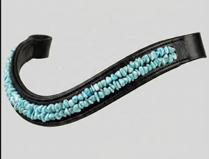 Turquoise Lucky Stone Horse Browband | Natural Raw Gemstone Equestrian Bridle Accents | Premium Black Leather Padded - Product Image 2