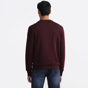เสื้อสเวตเชิ้ตคอกลมสีแดงเลือดหมูสำหรับผู้ชาย ทรงปกติ ผ้าฟลีซ 100% คอตตอน ระบายอากาศได้ดี สวมใส่สบายในฤดูหนาว สีพื้น แขนยาว น้ำหนัก 180 กรัม - Product Image 2
