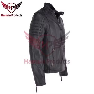 Chaqueta de Cuero Genuino Negra para Hombre, Corte Ajustado, Estilo Cafe Racer, Motociclista, Piel de Vacuno, Hombros Acanalados, Clásica, Personalizada, Cálida para Invierno - Product Image 4