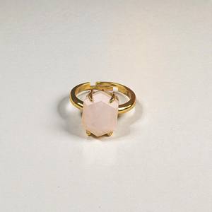 925 Silver Natural Hexagon <b>Rose</b> <b>Quartz</b> Gemstone <b>Ring</b> — 10x14mm Geometric Gemstone <b>Ring</b> - Modern Statement <b>Ring</b> - Product Image 1