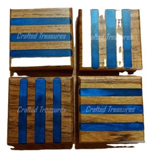 Best Quality Handicrafts <b>Epoxy</b> Resin Coaster Handmade Wooden Drink Tea Table Decor Coasters Set of 4 Acacia Wood Coasters - Product Image 3